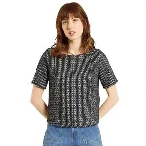 Roolee Women's Black, Gray & White Poly/Acrylic Tweed Lined Top